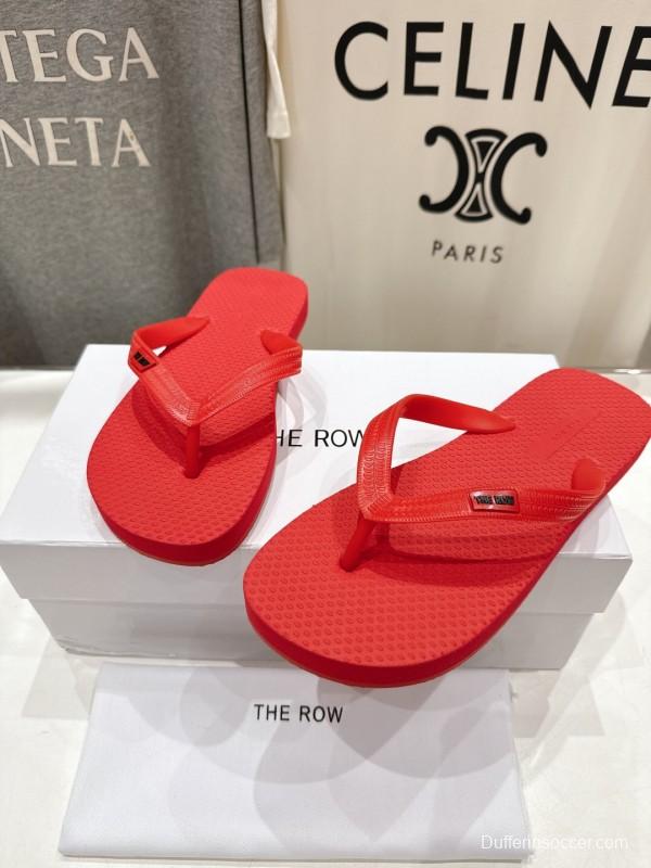 2025 Women The Row Red Rubber Flip Flops Casual Summer Sandals High-Quality Molded Sole KFY00160(F)