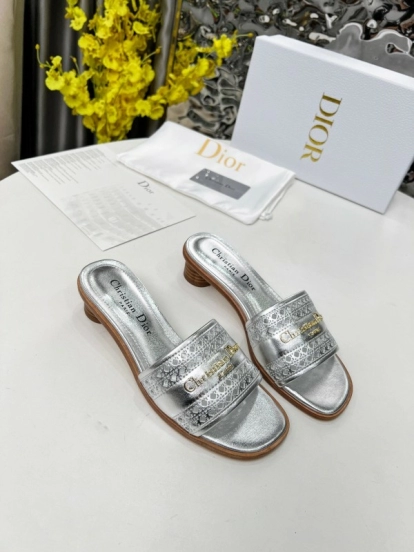 2025 Women Dior Silver Leather Slide Heels LY00210