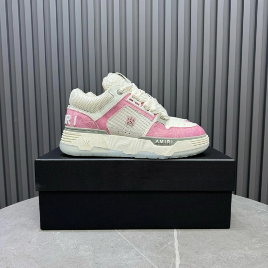 2024 Unisex Amiri Pink White Mesh Suede Sneakers MJ00360