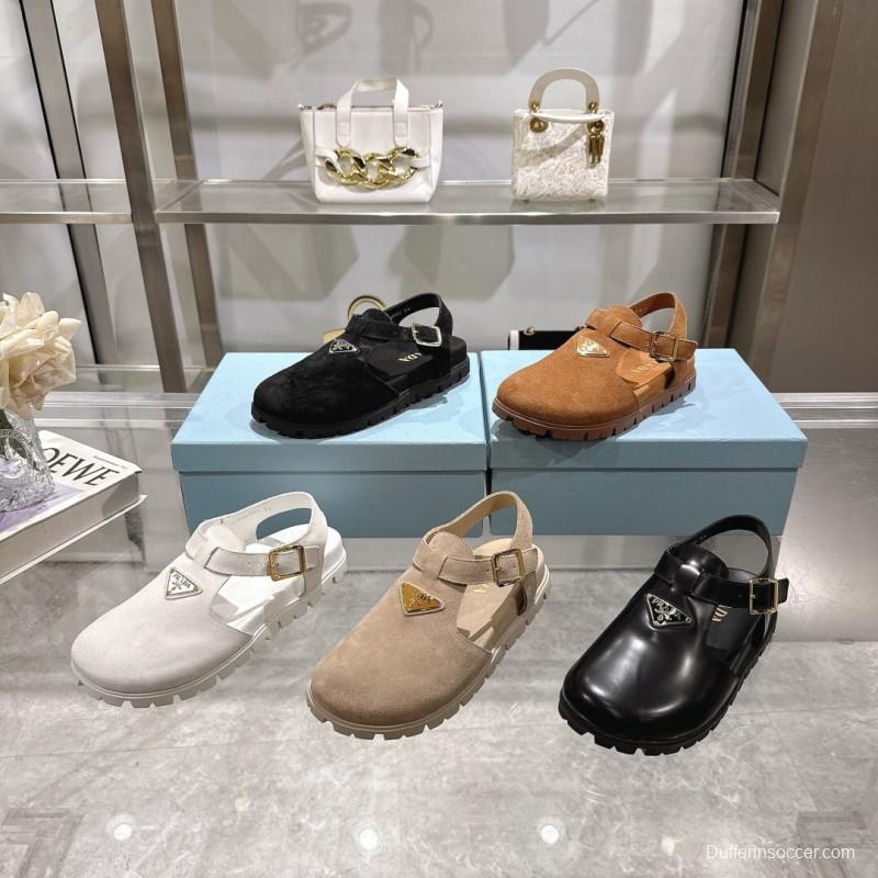 2025 Women Prada Beige Suede Slingback Flat LY00270