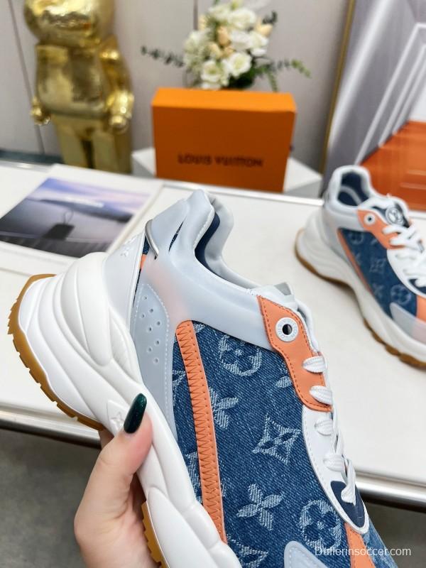 2025 Unisex Louis Vuitton Blue Orange White Leather Mesh Rubber Sneakers Monogram LY00340