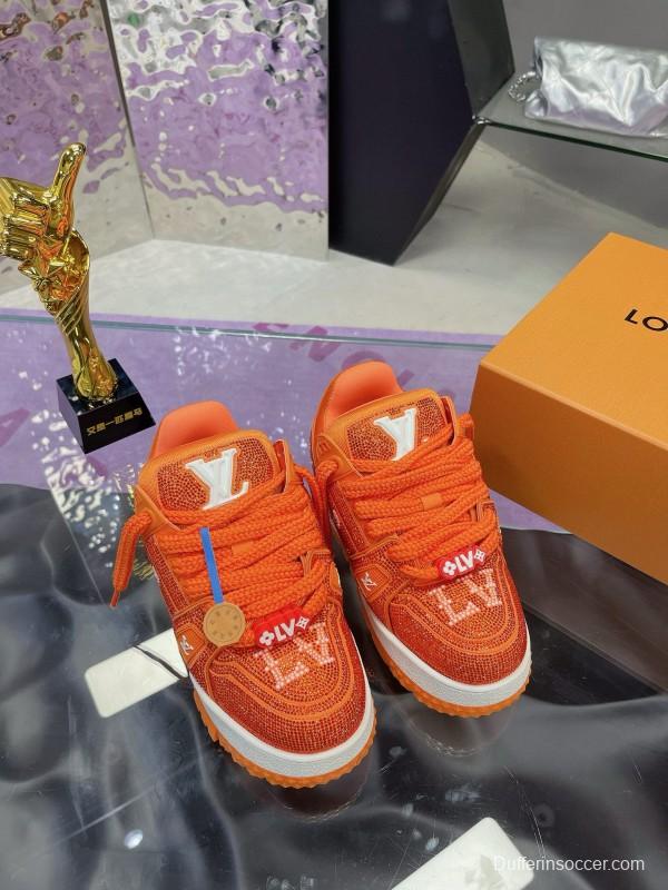 2024 Kids Louis Vuitton Orange Leather LV Trainer