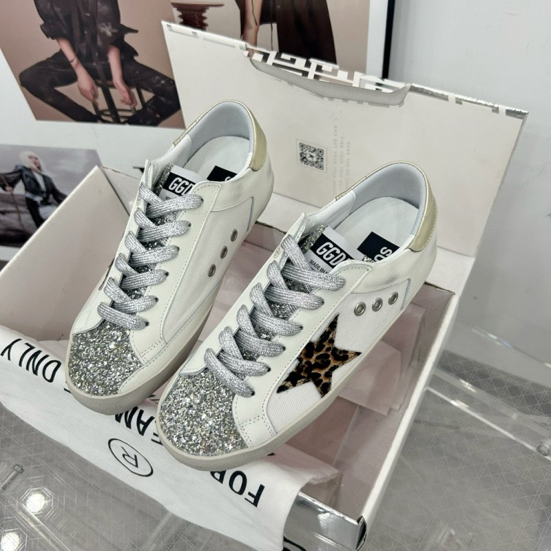 2025 Women GGDB White Leopard Print Leather Sneakers
