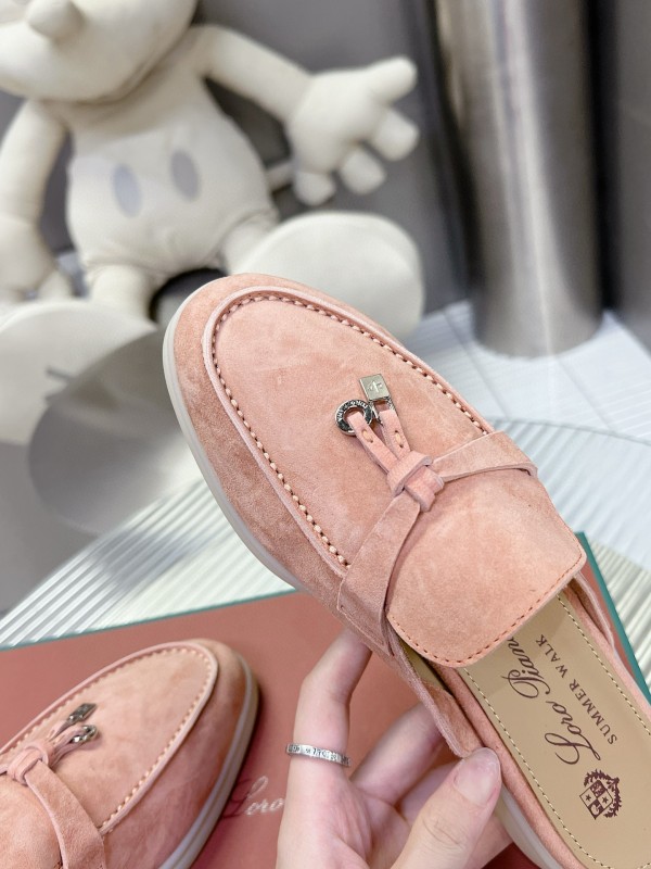 2024 Slippers Loro Pianall Pink Nubuck Leather Slip-On MJ00270