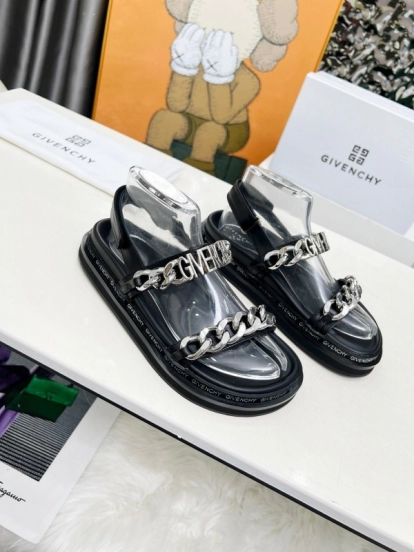 2025 Women Givenchy Black Transparent Rubber Sandals Chain Detail LY00260