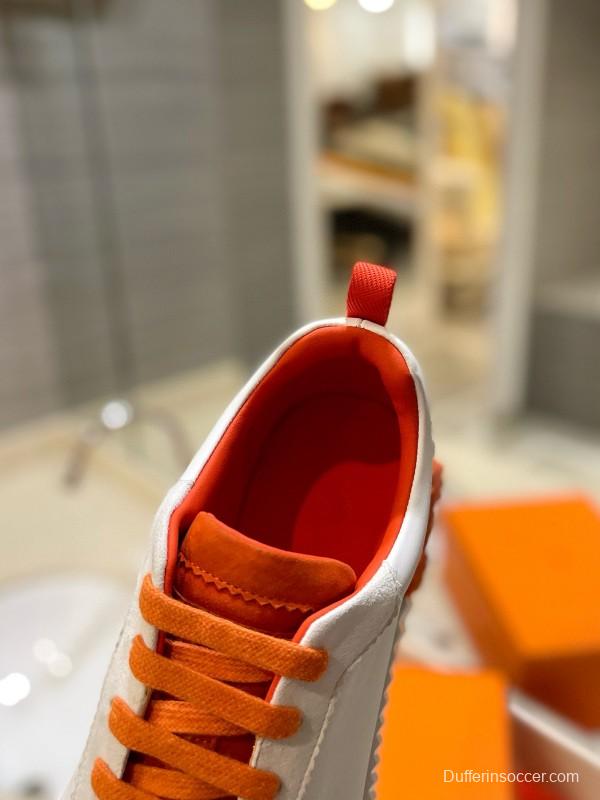 2024 Women Hermès White Orange Leather Sneakers