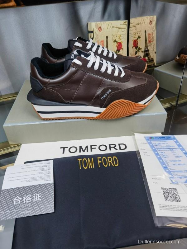 2025 Men TOM FORD Brown Black Leather Suede Sneakers LY00360(M)