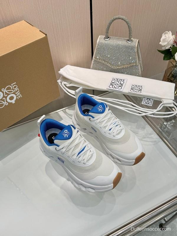 2025 Unisex Loewe White Blue Mesh Leather Sneakers