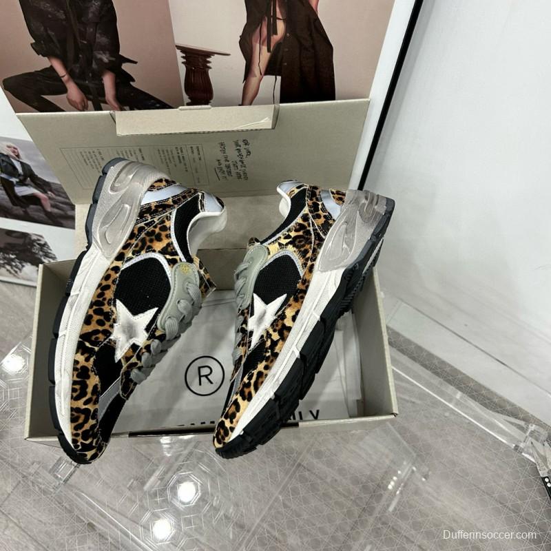 2024 Women GGDB Leopard Black Grey Mesh Leather Sneakers