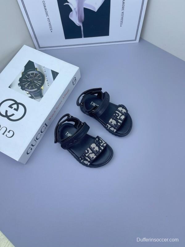 2025 Kids Dior Black Fabric Leather Sandals