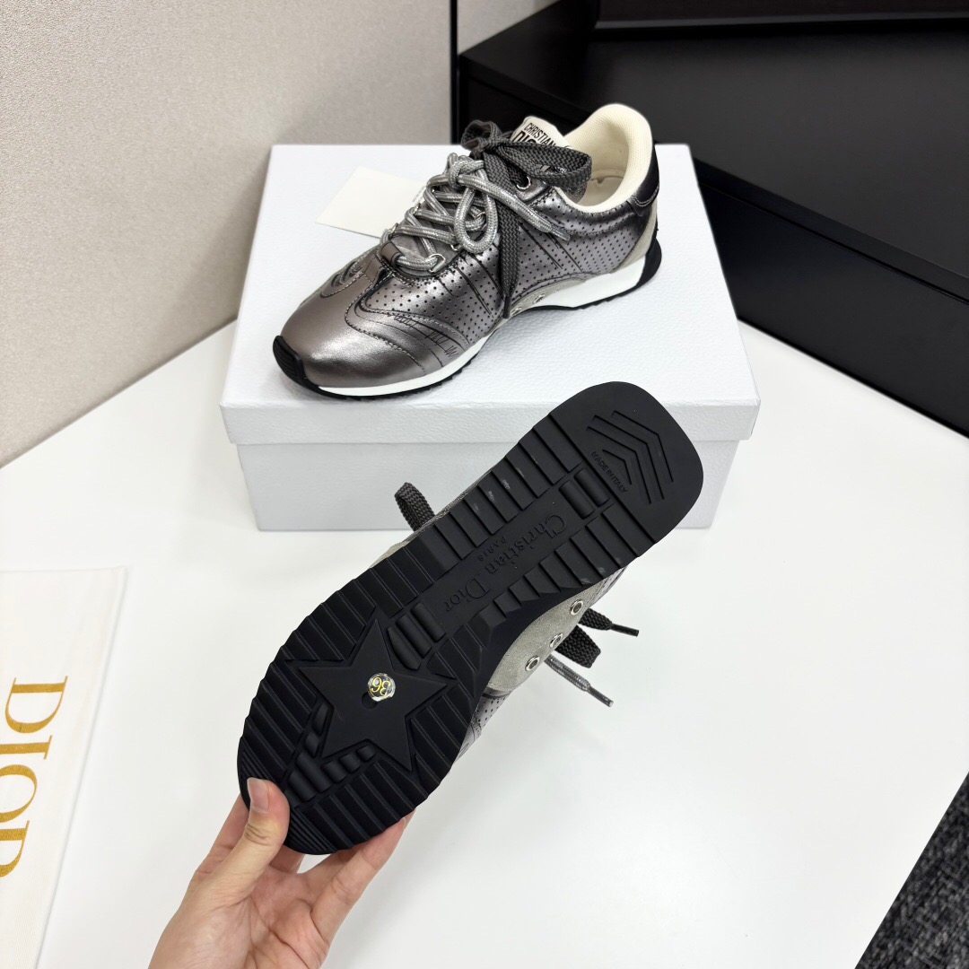 2025 Women Dior Black Grey Leather Mesh Sneakers LY00300