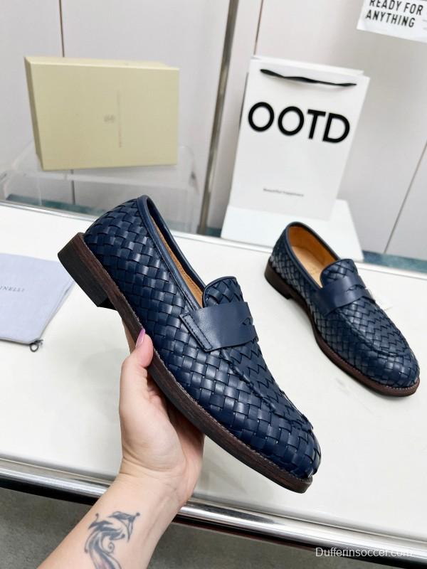 2024 Men Brunello Cucinelli Navy Leather Loafers MJ00500