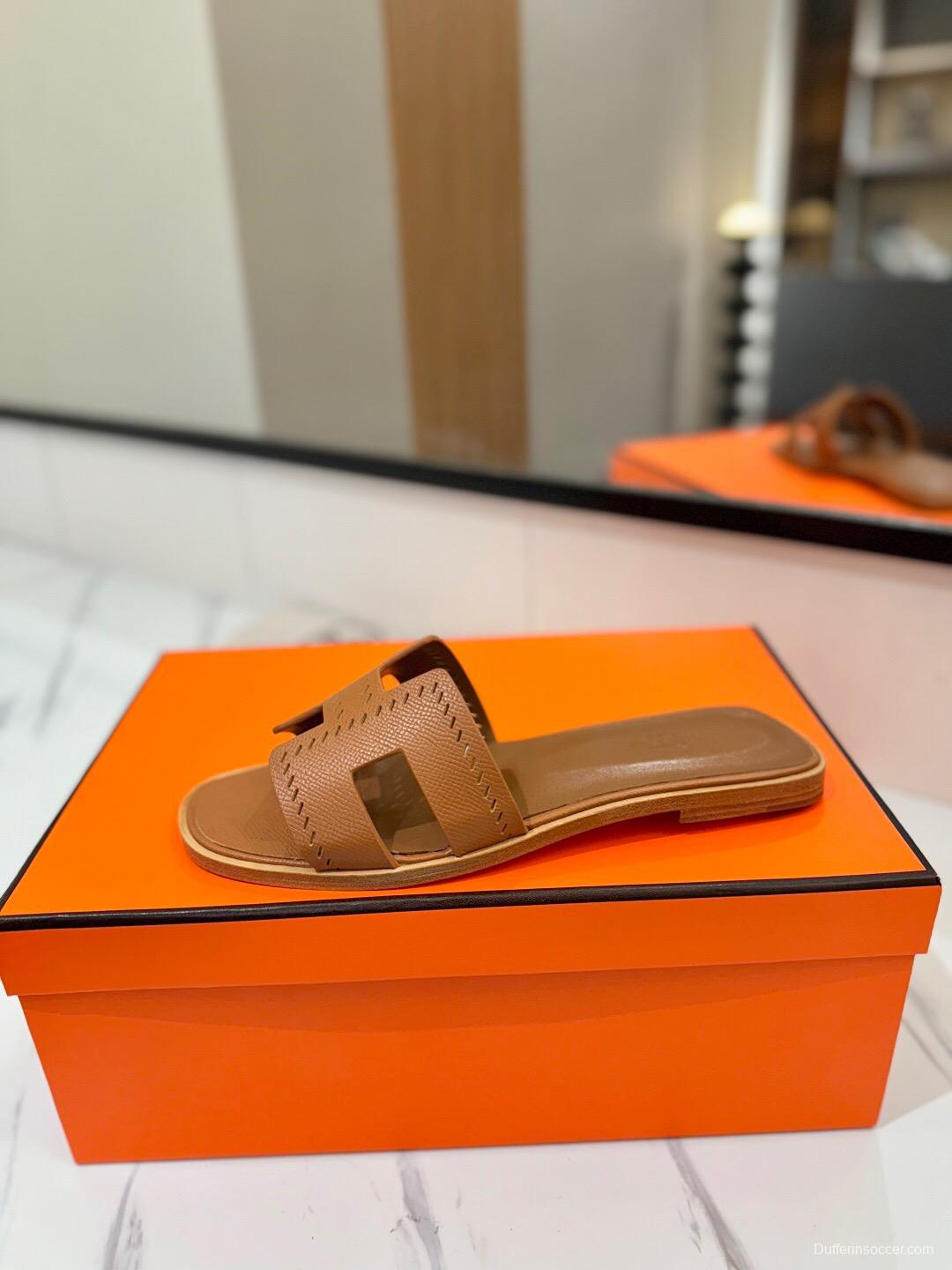 2025 Women Hermès Brown Leather Slippers