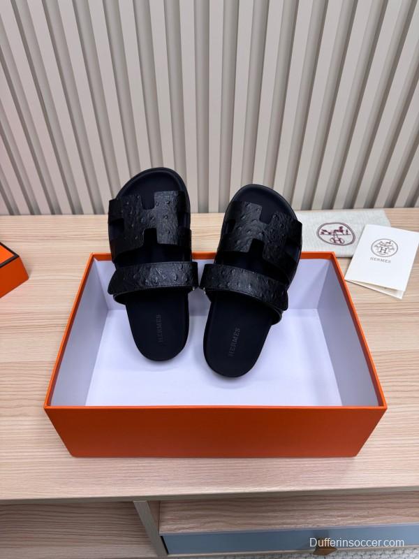 2025 Slippers Hermès Black Leather Slippers