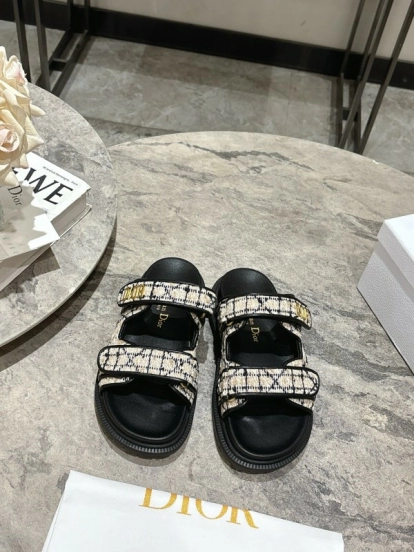 2025 Women Dior Black White Fabric Sandals KFY00300