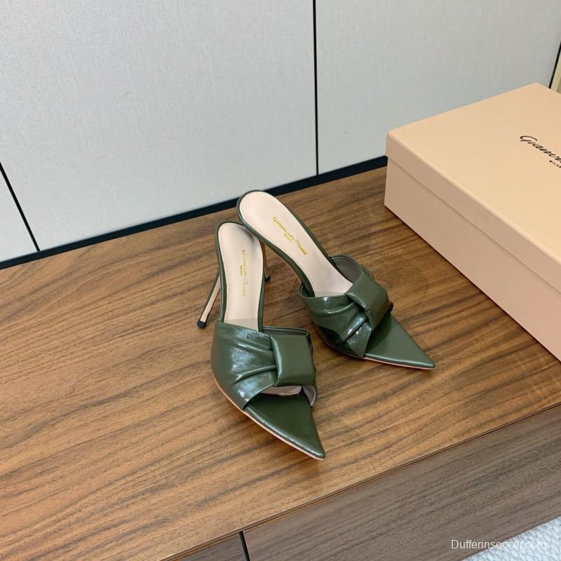 2025 Women Gianvito Rossi Green Leather High Heel Mules