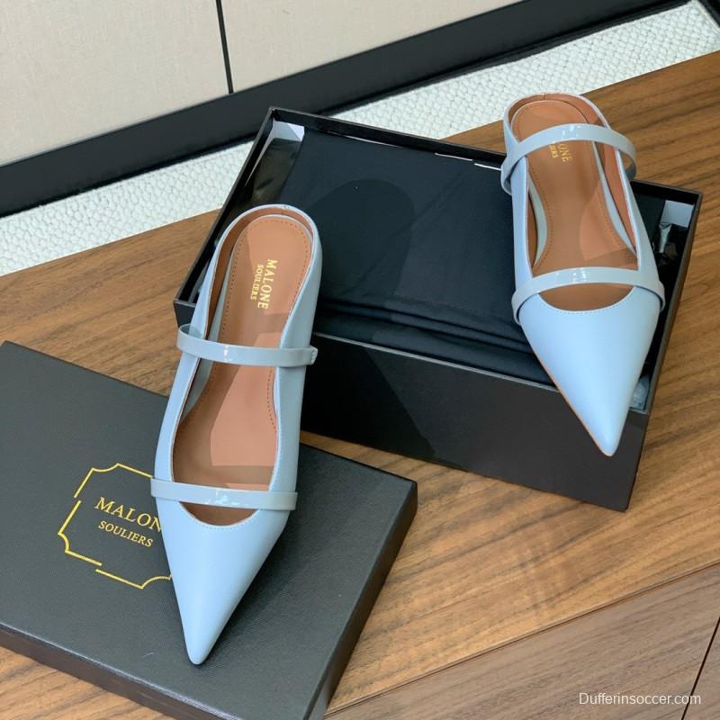 2025 Women Malone Souliers Light Blue Leather Flat Mule