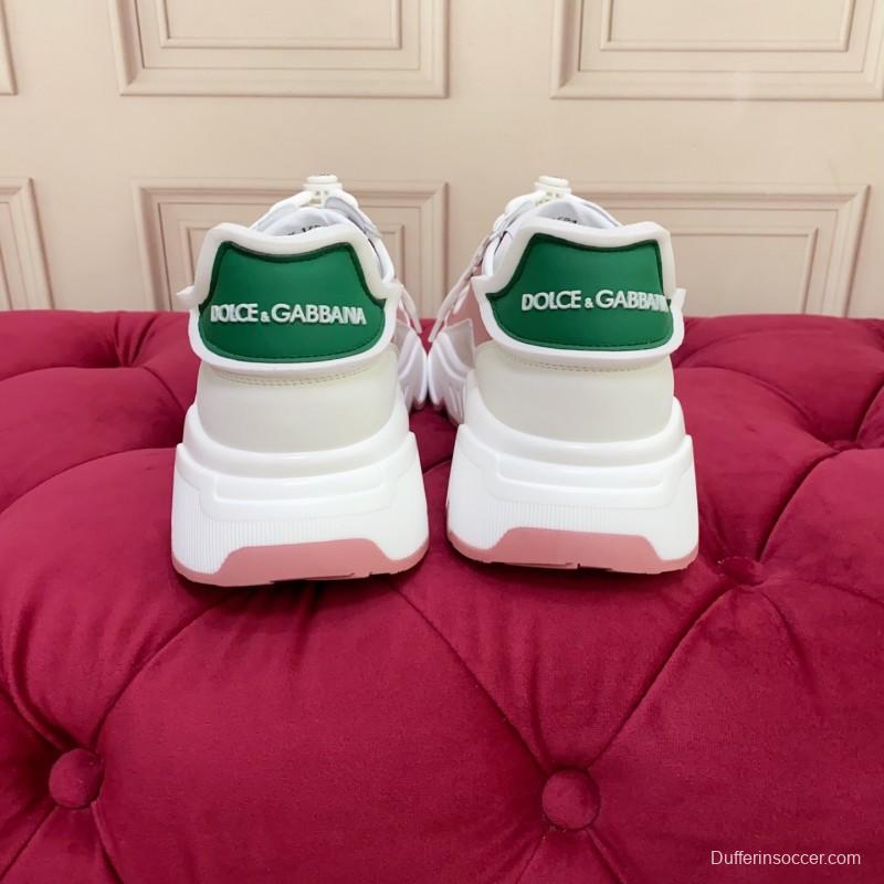 2025 Women Dolce & Gabbana White Pink Green Leather Sneakers LY00330(F)