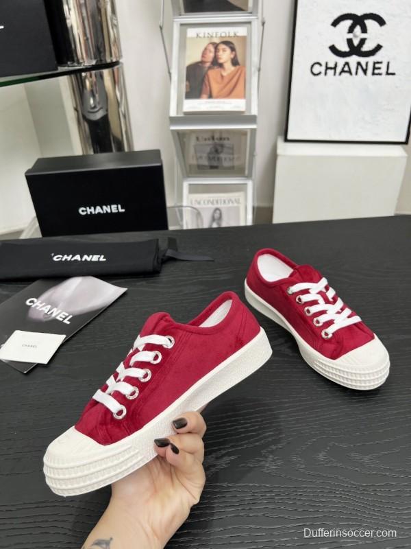 2025 Women Chanel Red Canvas Sneakers LY00230