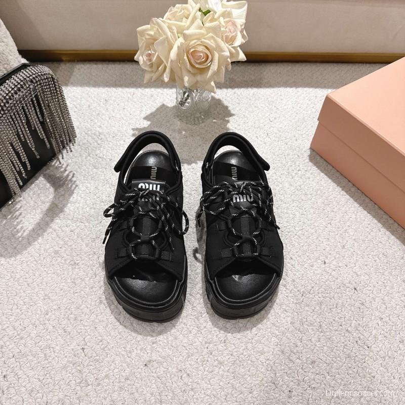 2025 Women Miu Miu Black Lycra Sandals LY00280