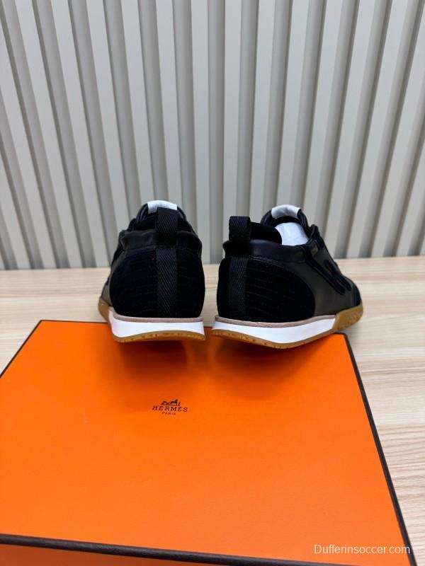 2025 Men Hermès Black Suede Leather Sneakers LY00310