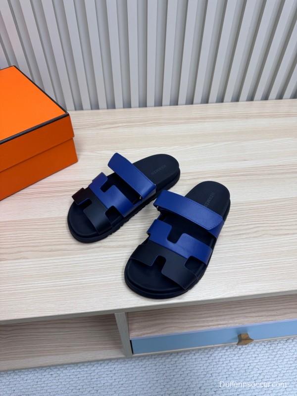 2025 Slippers Hermès Blue Black Leather Slippers