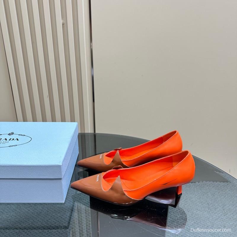2025 Women Prada Orange Brown Leather Heels KFY00310