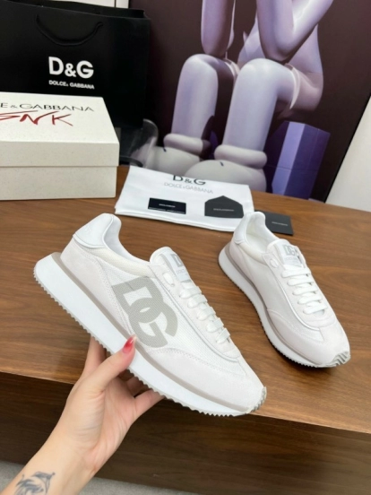 2025 Unisex Dolce & Gabbana White Mesh PU Sneakers LY00300