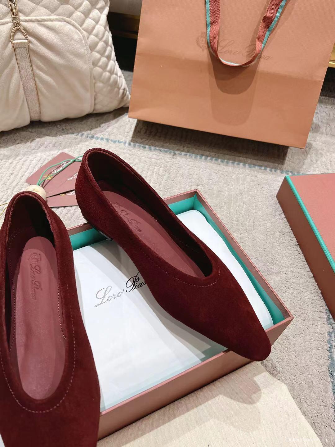 2025 Women LP Burgundy Suede Ballet Flat