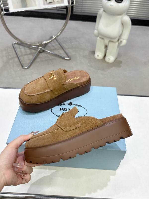 2025 Women Prada Brown Suede Loafers