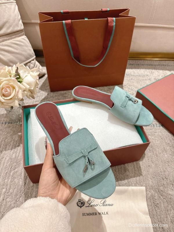 2025 Women LP Light Blue Suede Slippers LY00270
