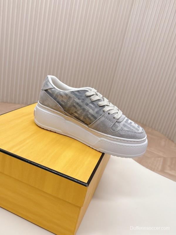 2025 Women Fendi Grey Suede Mesh Sneakers LY00340