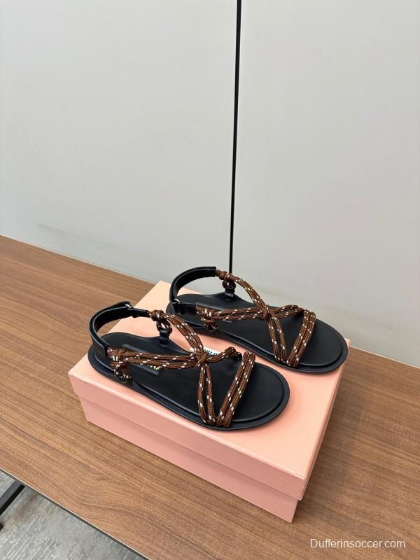 2025 Women Miu Miu Brown Leather Sandals