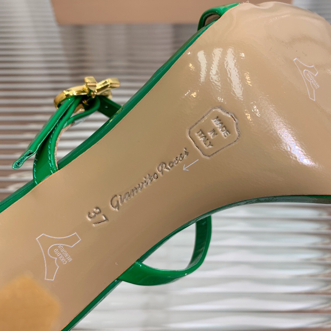 2025 Women Gianvito Rossi Green Leather High Heel Sandals