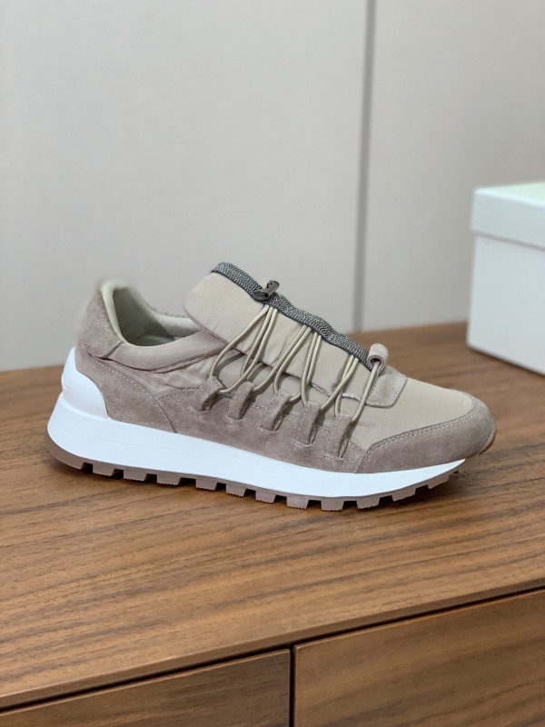 2025 Unisex Brunello Cucinelli Beige Suede Nubuck Leather Sneakers LY
