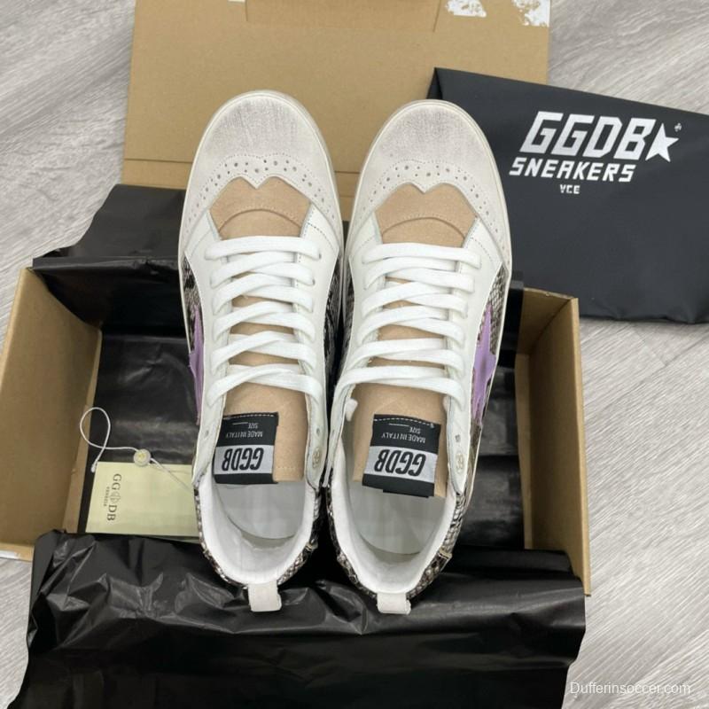 2024 Unisex GGDB White Purple Snake Leather High Top Sneakers MJ00300