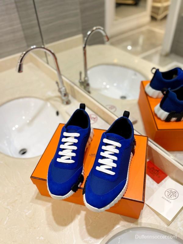 2024 Men Hermès Blue Nylon Suede Sneakers MJ00320