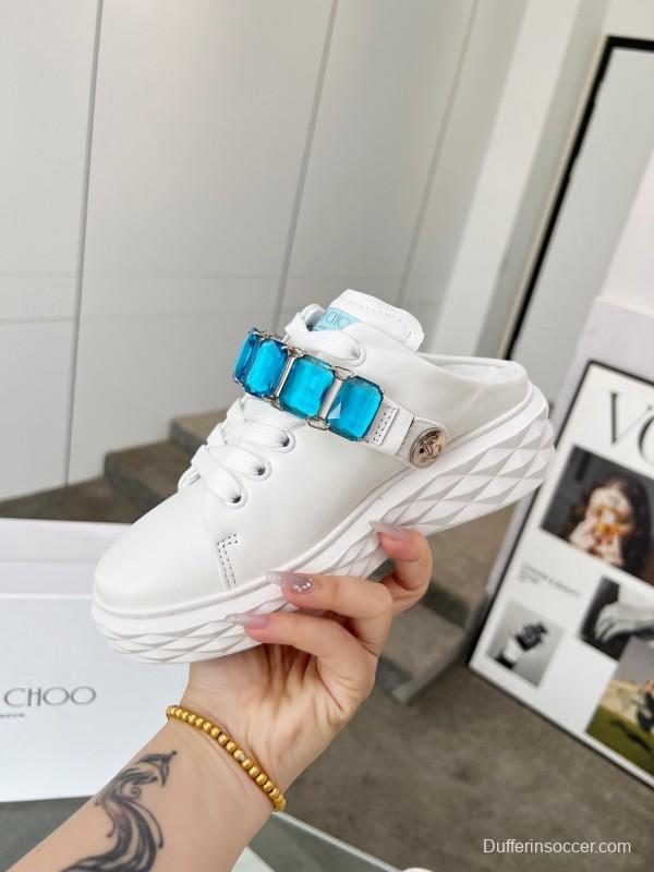 2025 Women Jimmy Choo White Blue Leather Sneakers LY00350