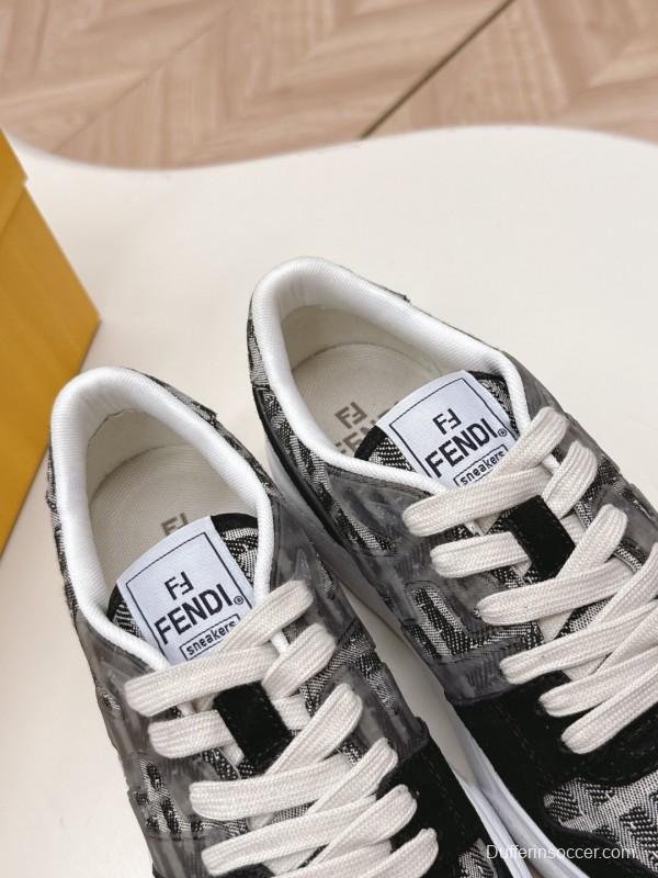 2025 Women Fendi Black Grey Leather Suede Sneakers LY00340