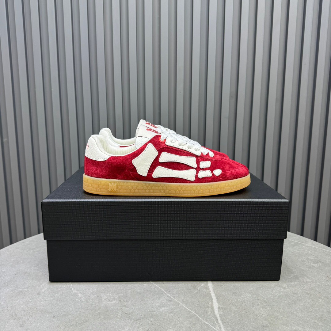 2025 Unisex Amiri Red White Suede Leather Sneakers Skeleton Pattern LY00280