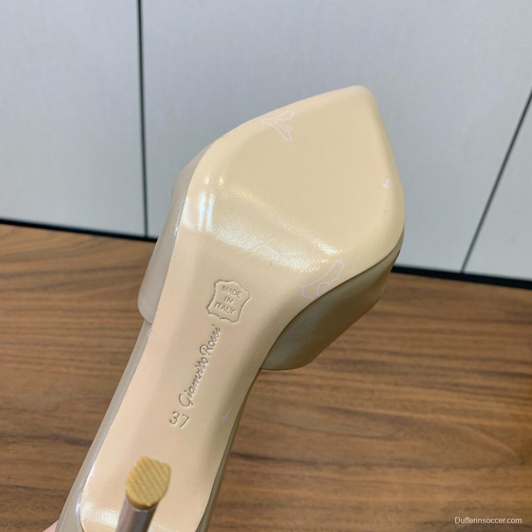 2025 Women Gianvito Rossi Beige Leather Pointed Toe High Heel Mule