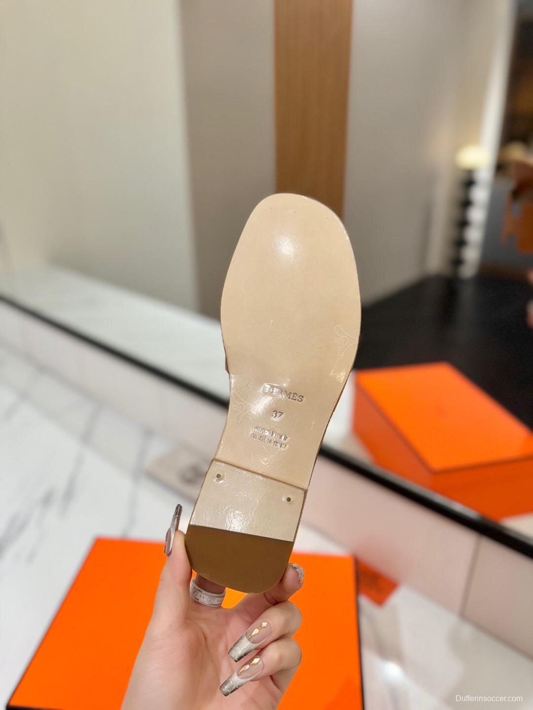 2025 Women Hermès Brown Leather Slippers