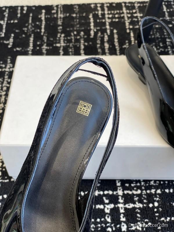 2025 Women Toteme Black Patent Leather Slingback Pumps