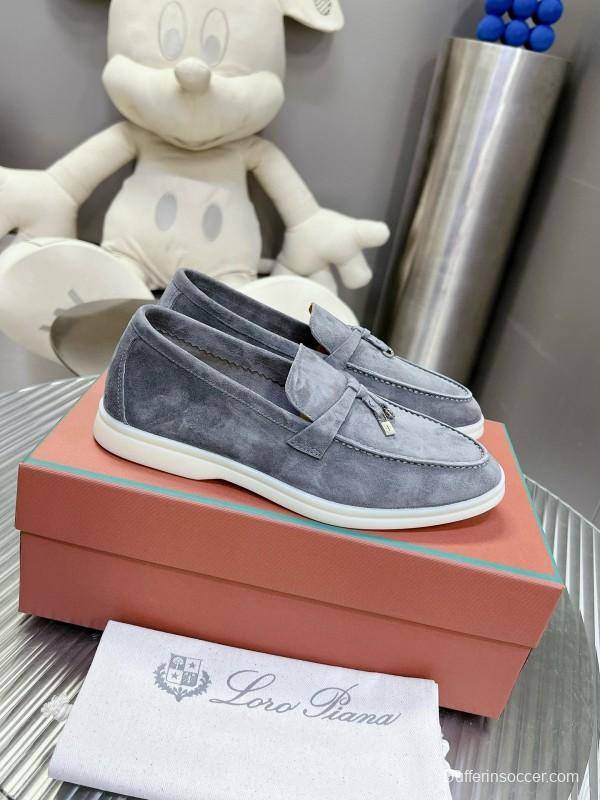 2024 Unisex Loro Piana Grey Suede Loafers MJ00270