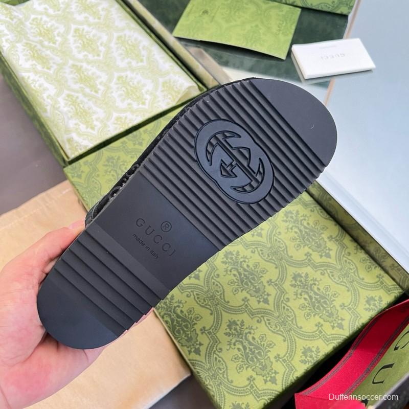 2024 Slippers Gucci Black Suede Slippers MJ00280