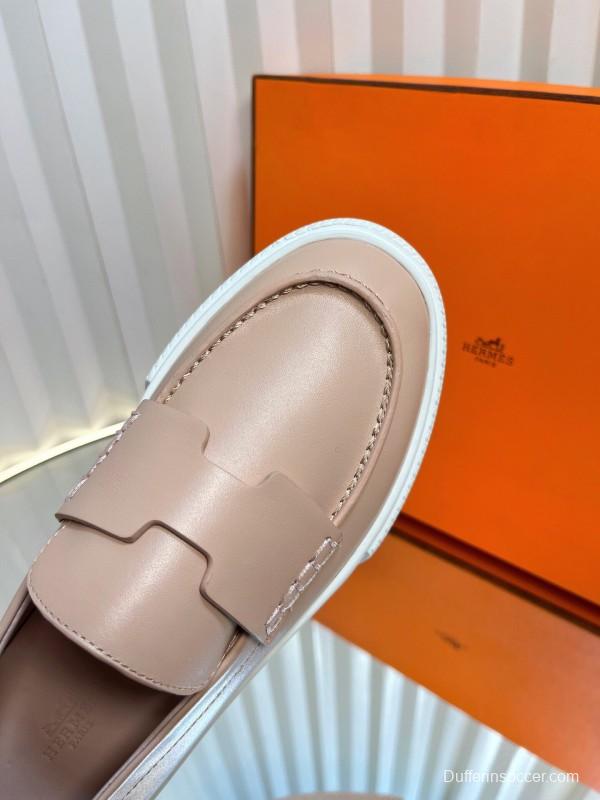 2025 Women Hermès Pink Leather Loafers LY00310(F)