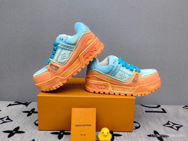 2025 Unisex Louis Vuitton Blue Orange Denim TPU Plimsolls Complex Wash KFY00510