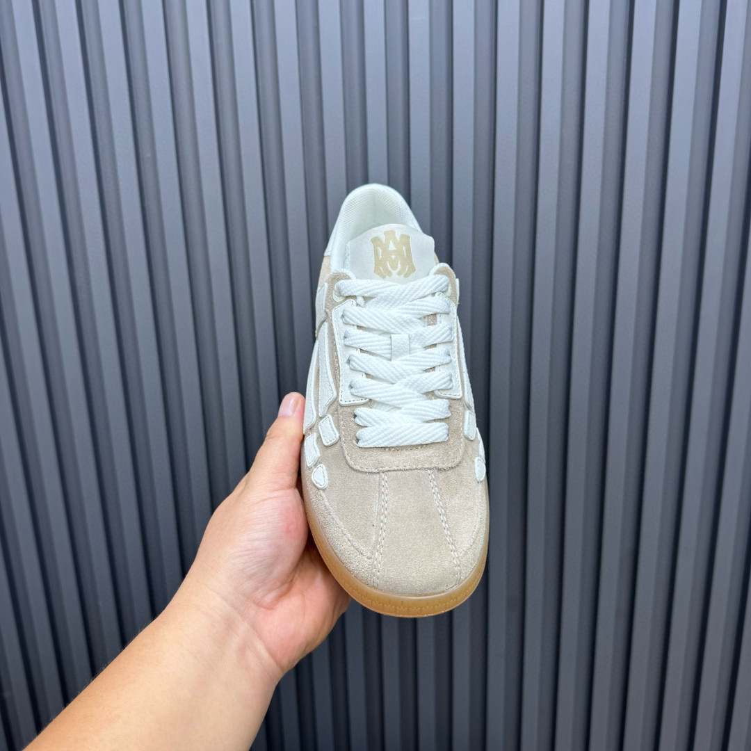 2024 Unisex Amiri Beige White Suede Leather Sneakers MJ00300