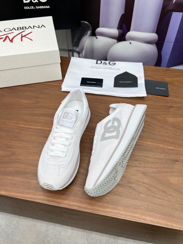 2025 Unisex Dolce & Gabbana White Mesh PU Sneakers LY00300