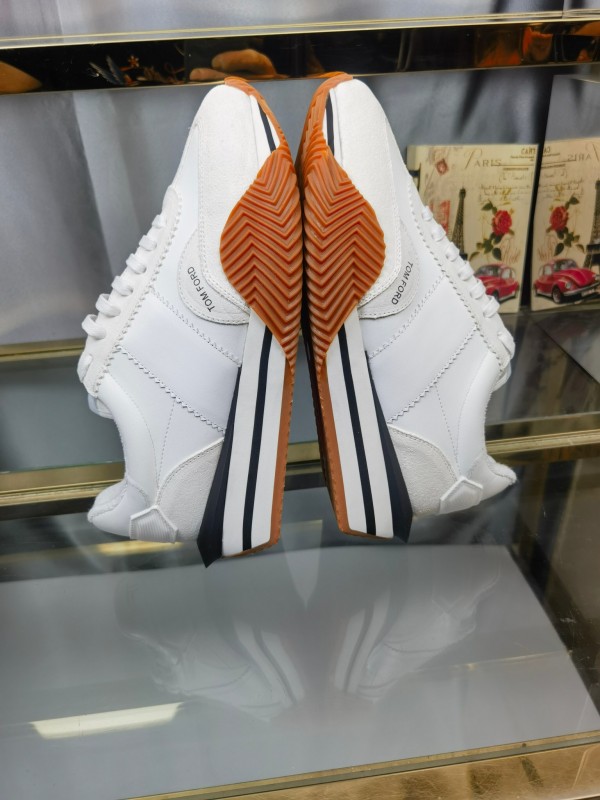 2025 Unisex TOM FORD White Leather Suede Sneakers LY00360(F)/LY00370(M)